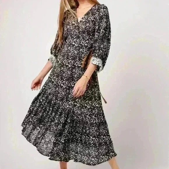Apiece Apart Black and White Floral Midi Dress - Picture 1 of 7